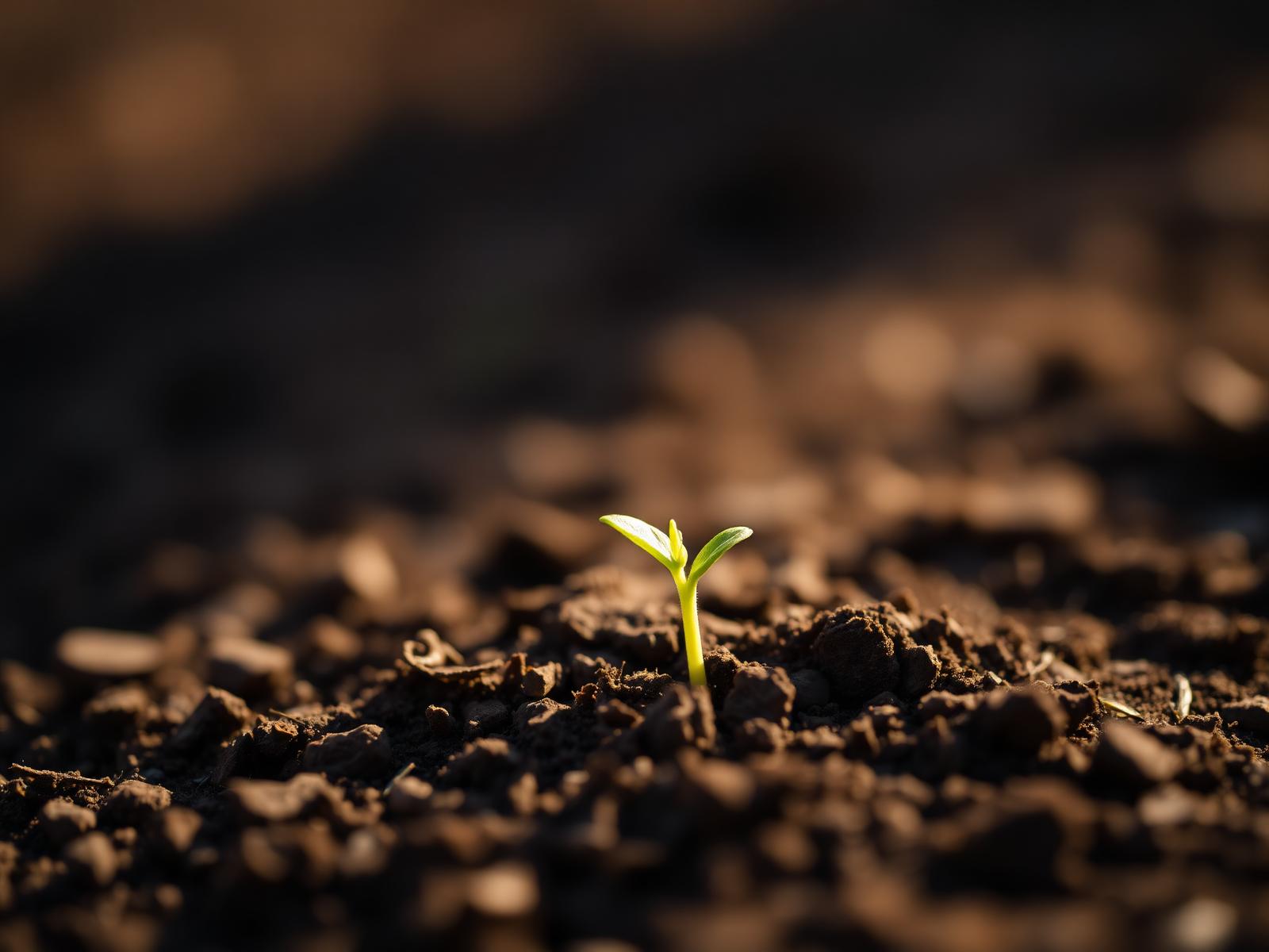 A single seedling in warm earth